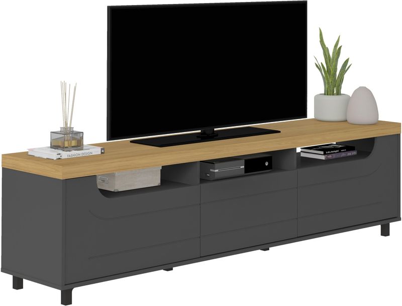 RACK-PARA-TV-ATE-75--POLEGADAS-MERCURY-ARTELY-CARVALHO-E-GRAFITE-200CM