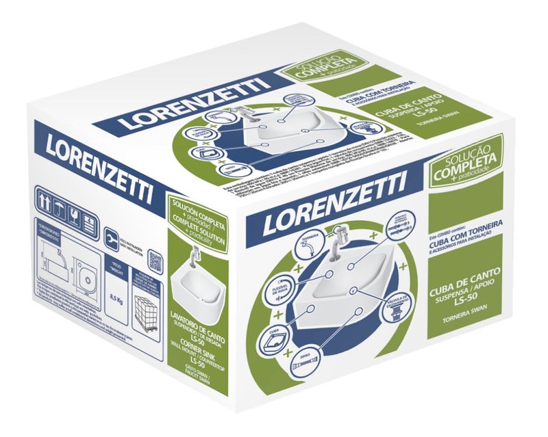 Cuba de Canto Para Banheiro Lorenzetti LS-50 com Torneira e Acessórios de Instalação Branca