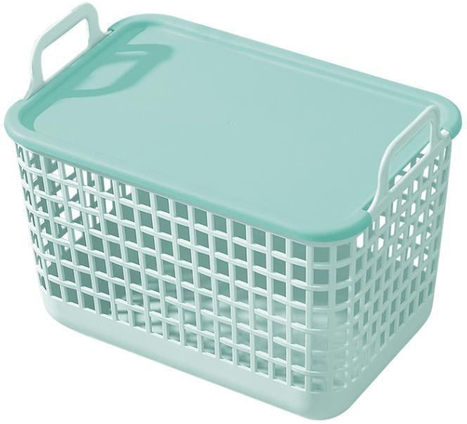 Cesto-Organizador-Para-Roupas-Oikos-Telado-com-Tampa-e-Alcas-de-Plastico-Verde-15L