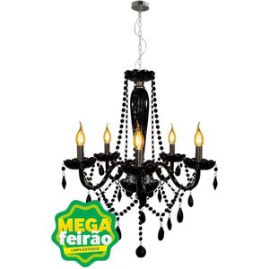 Lustre 5 Lâmpadas Baronesa E14 Aço e Vidro Avant Preto