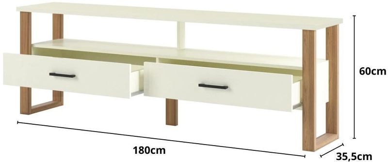 Rack-Para-TV-ate-60-Polegadas-2-Gavetas-2-Prateleiras-Pradel-Off-White-e-Freijo-180cm