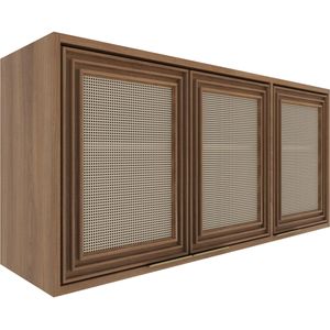 Armário Aéreo 3 Portas com Tela 5213NG Andressa Móvel Sul 120cm Nogal