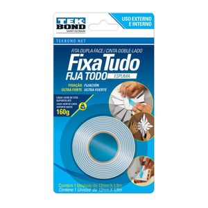 Fita Fixa Tudo Espuma Tekbond Branca 12mm 1,5m
