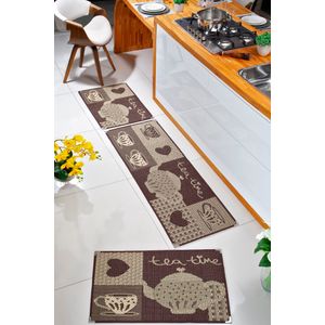 Tapete de Cozinha Lancer Sisllê Tabaco 2 de 50x80cm e 1 de 50x150cm Kit com 3 Peças