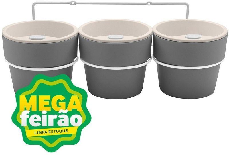 Vaso Para Planta Autoirrigável Plástico Cinza 44x15cm Kit com 3 Unidades