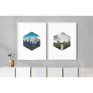 Quadro Decorativo Paisagem Geométrica Illuminato Kit com 2 Unidades