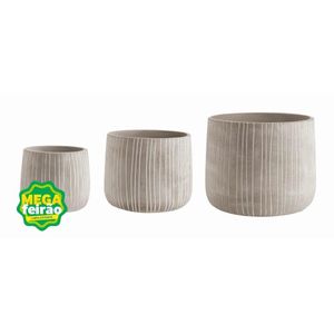 Vaso Decorativo Cachepot Mart Collection Cimento Cinza Kit com 3 Peças