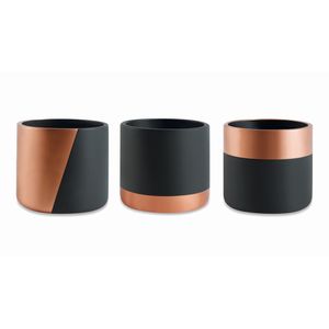 Vaso Decorativo Cachepot Mart Collection Cimento Preto e Cobre Kit com 3 Peças