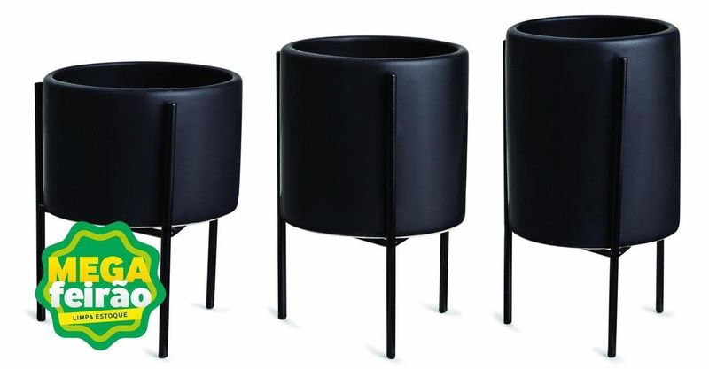 Vaso-Decorativo-Cachepot-Mart-Collection-com-Suporte-Metal-Preto-Kit-com-3-Pecas