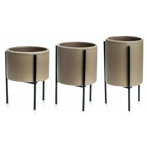 Vaso Decorativo Cachepot Mart Collection com Suporte Metal Cinza Kit com 3 Peças