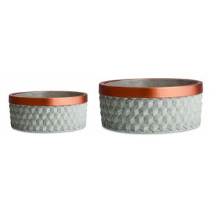 Vaso Decorativo Cachepot Mart Collection Cimento com Borda Pintada Cinza Kit com 2 Peças