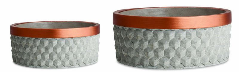 Vaso Decorativo Cachepot Mart Collection Cimento com Borda Pintada Cinza Kit com 2 Peças