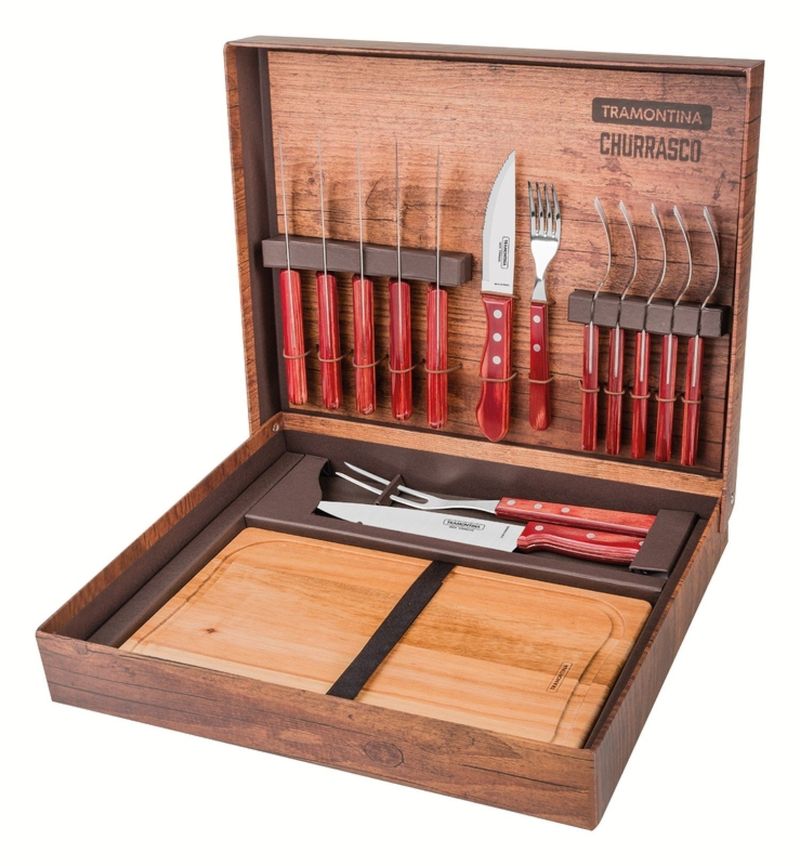 JOGO-DE-CHURRASCO-TRAMONTINA-POLYWOOD-LAMINAS-DE-ACO-INOX-VERMELHO-15-PECAS