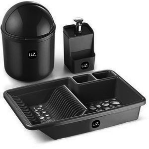 Conjunto de Utensílios Para Pia Multiuso Uz Plástico Preto 3 Peças
