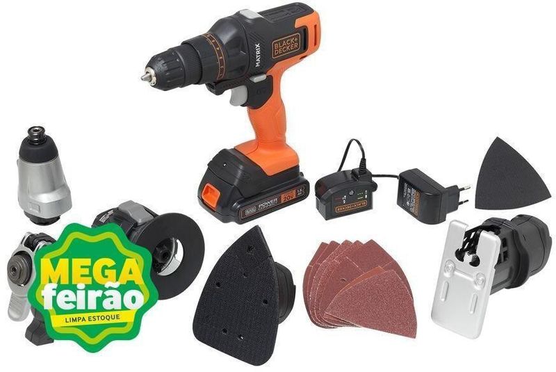 Jogo-de-Ferramentas-Intercambiaveis-a-Bateria-Black-Decker-Matrix-MTX20K6A-BR-20V-Bivolt-Maleta-com-6-Cabecotes