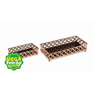 Bandeja Mart Collection Cobre Metal com Vidro Preto 2 Peça