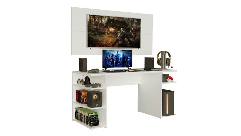 Mesa Gamer Madesa 9409 e Painel para TV até 50 Polegadas Branco