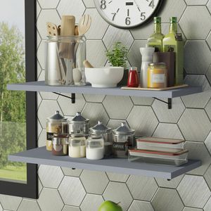 Kit 2 Prateleiras Suspensas para Cozinha Madesa 80 cm com Mão Francesa Cinza