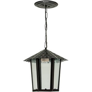 Pendente 1 Lâmpada Colonial Sextavada 100W Aço e Vidro Blumenau 109200-01 Preto Bivolt