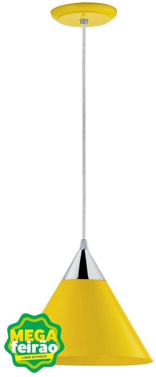 Pendente-1-Lampada-Home-20W-Polipropileno-Dital-310-Amarelo-e-Cromado-Bivolt