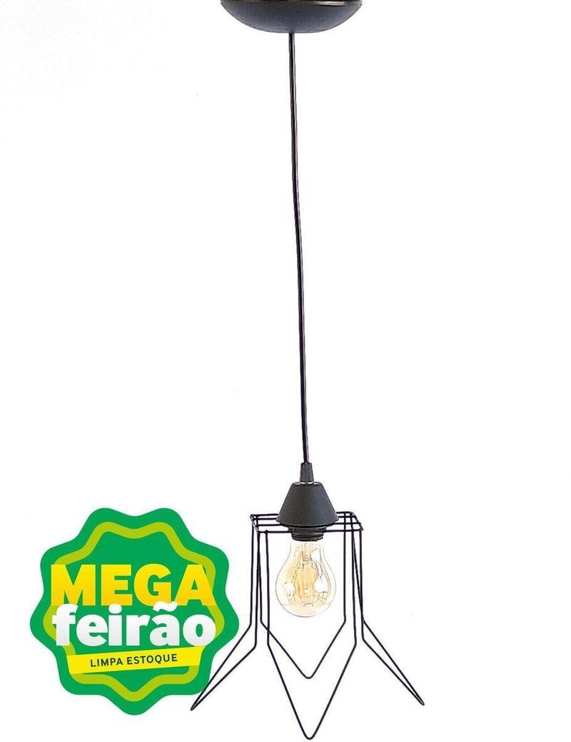 Pendente-1-Lampada-Lis-Conico-30W-Aco-Emalustres-Preto-Bivolt