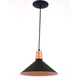 Pendente 1 Lâmpada Cônico 30W Alumínio Emalustres 2732/.000 Preto e Cobre Bivolt