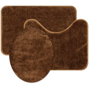 Jogo de Tapete Para Banheiro Microfibra Uzoo Soft Color Marrom Kit com 3 Peças