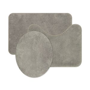 Jogo de Tapete Para Banheiro Microfibra Uzoo Soft Color Cinza Kit com 3 Peças