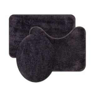 Jogo de Tapete Para Banheiro Microfibra Uzoo Soft Color Grafite Kit com 3 Peças
