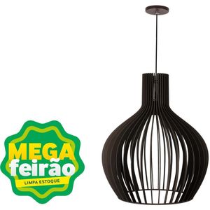 Pendente 1 Lâmpada Big Ballon Teto 60W Madeira Industrializada Luz Vita Tabaco Bivolt