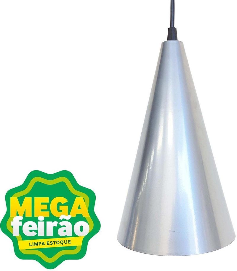 Pendente-1-Lampada-Cone-Teto-60W-Aluminio-Luz-Vita-10100324-Prata-Bivolt