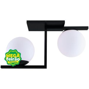 Plafon 2 Lâmpadas Havana 20W Alumínio e Vidro Startec Preto Bivolt