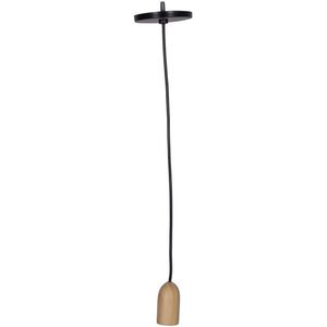 Pendente 1 Lâmpada Madeira Clara Cone 25W Plástico e Madeira Luminoteca 1127 Preto Bivolt