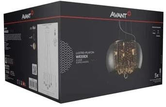 LUSTRE-WESSEX-5-LAMPADAS-G9-ACO-VIDRO-AVANT-FUME-ESPELHADO-BIVOLT