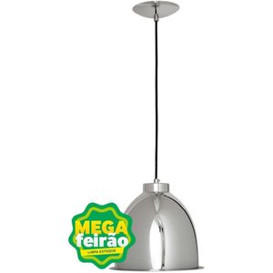Pendente 1 Lâmpada Alt Cilindro 60W Alumínio Auremar 602/1 Prata Bivolt