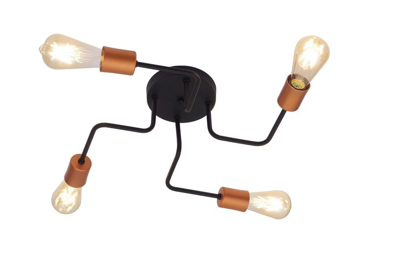 PLAFON-ARANHA-PERFIL-4-LAMPADAS-60W-ALUMINIO-AUREMAR-17200-4-PRETO-COBRE-BIVOLT