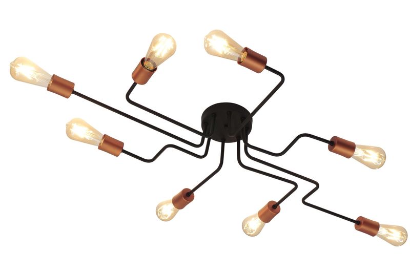 PLAFON-ARANHA-PERFIL-8-LAMPADAS-60W-ALUMINIO-AUREMAR-7220-8-PRETO-COBRE-BIVOLT