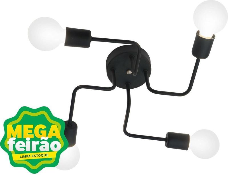 Plafon-4-Lampadas-Tipo-Aranha-Perfil-60W-Aluminio-Auremar-17200-4-Preto-Bivolt
