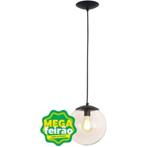 Pendente 1 Lâmpada Globing Redondo 60W Alumínio e Vidro Auremar 9006/1 Preto e Transparente Bivolt