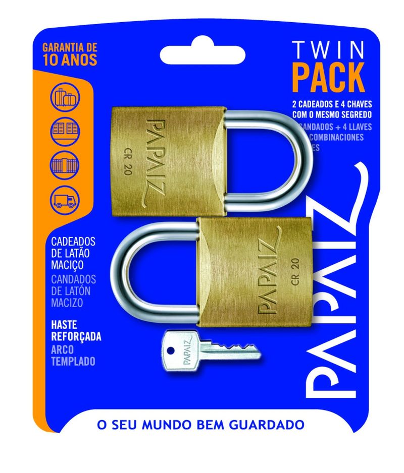 CADEADO-PAPAIZ-CR20-KA2-SM-20MM-TWIN-PACK-LATAO-KIT-COM-2-UNIDADES