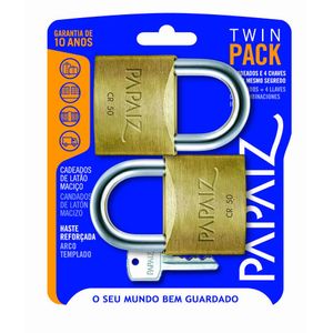 Cadeado Papaiz CR50 KA2 Sm 50Mm Twin Pack Latão Kit com 2 Unidades