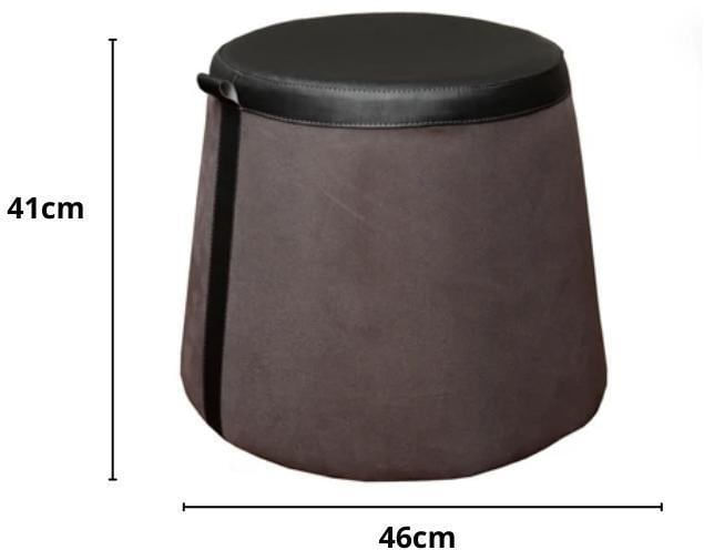 Puff-Redondo-Inclinado-RD-Corpo-Cinza-Com-Assento-e-Faixa-Lateral-Preto-Factor-Com-Pezinho-Preto
