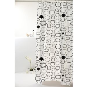 Cortina Box de Banheiro Uzoo Pvc Divertida Balao Preto e Branco 1,98x1,80m