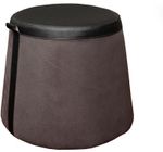 Puff-Redondo-Inclinado-RD-Corpo-Cinza-Com-Assento-e-Faixa-Lateral-Preto-Factor-Com-Pezinho-Preto