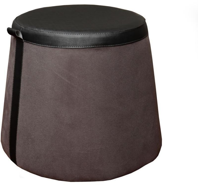 Puff-Redondo-Inclinado-RD-Corpo-Cinza-Com-Assento-e-Faixa-Lateral-Preto-Factor-Com-Pezinho-Preto