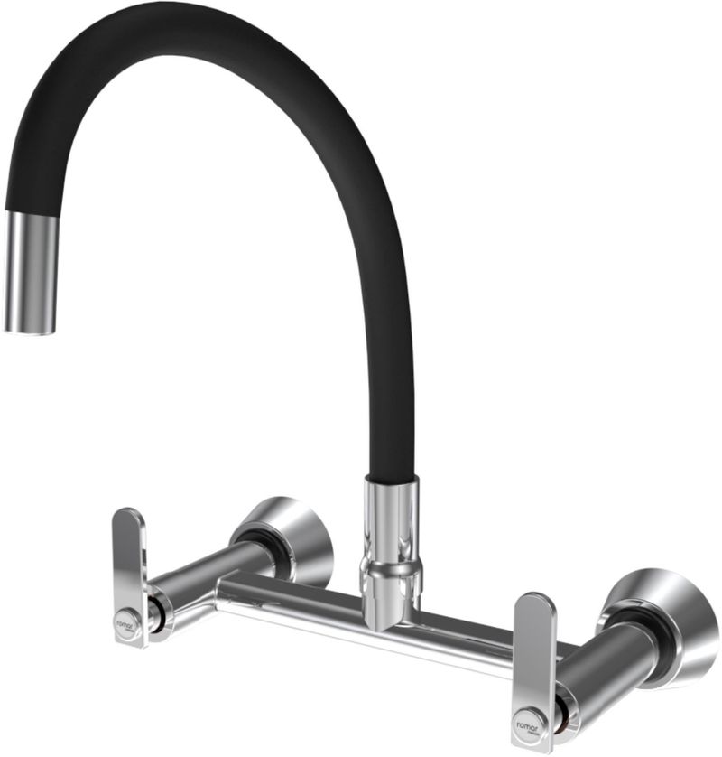 TORNEIRA-MISTURADOR-COZINHA-ROMAR-DE-PAREDE-BICA-MEDIA-COLORFLEX-BLACK-PRATIC-CROMADO-DN15-DN20