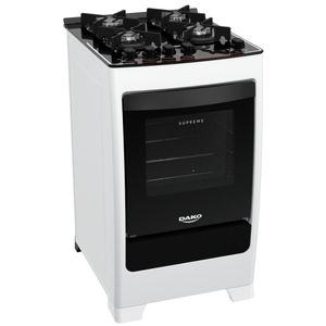 Fogão a Gás de Piso 4 Bocas Dako Supreme Glass Mesa de Vidro Acendimento Automático Branco Bivolt