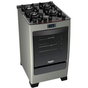 Fogão a Gás de Piso 4 Bocas Dako Supreme Timer Glass Mesa de VidroAcendimento Automático Titanium Bivolt.