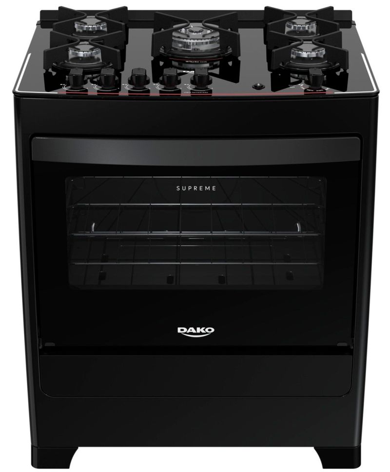 FOGAO-A-GAS-DE-PISO-5-BOCAS-DAKO-SUPREME-GLASS-PRETO-BIVOLT