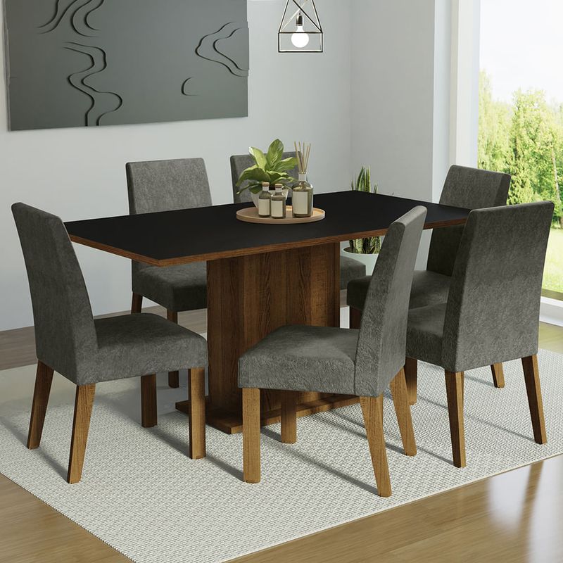 Conjunto Mesa de Jantar Madetal Madri com 6 Cadeiras V